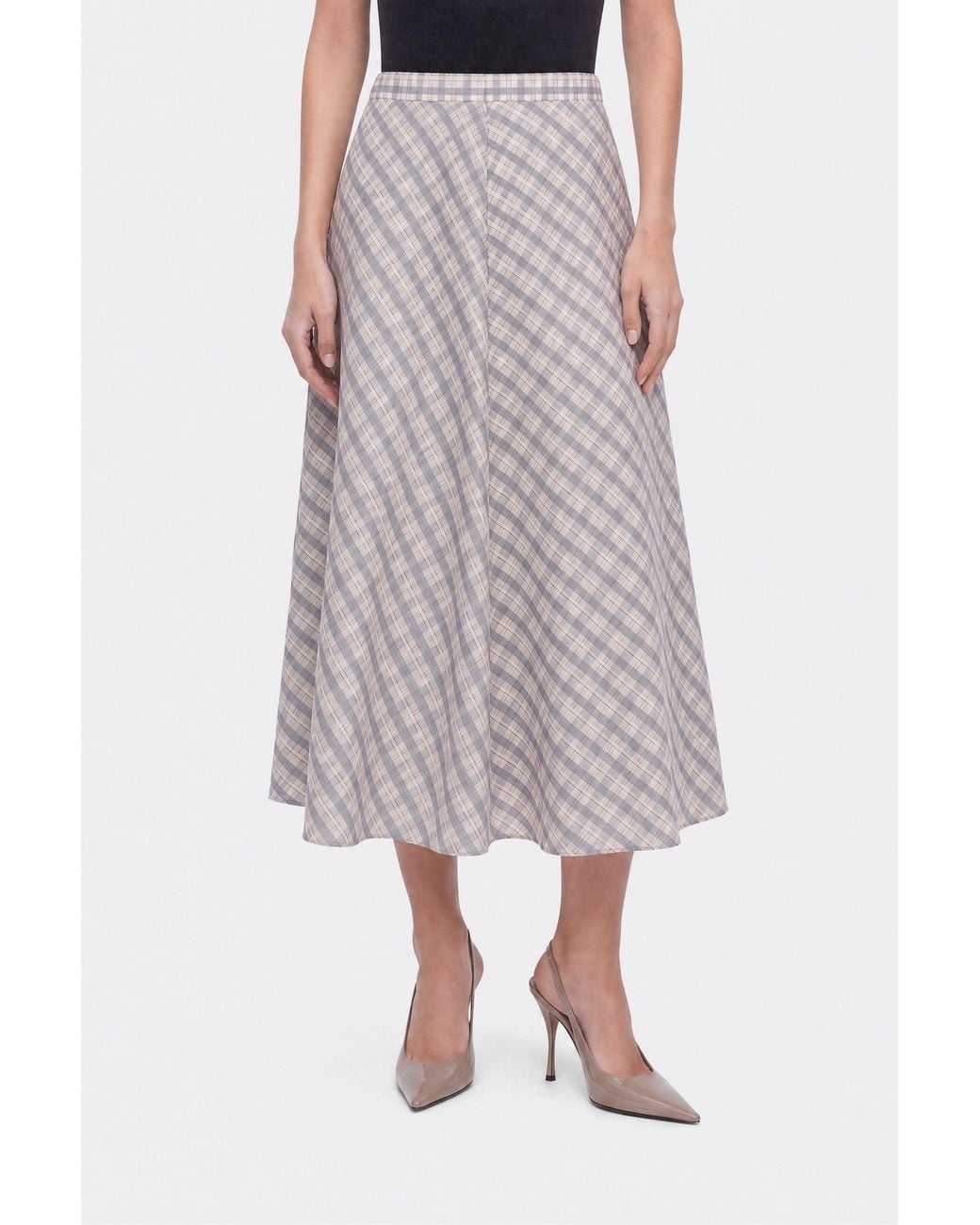 Nocturne Gray Checked Flared Midi Skirt