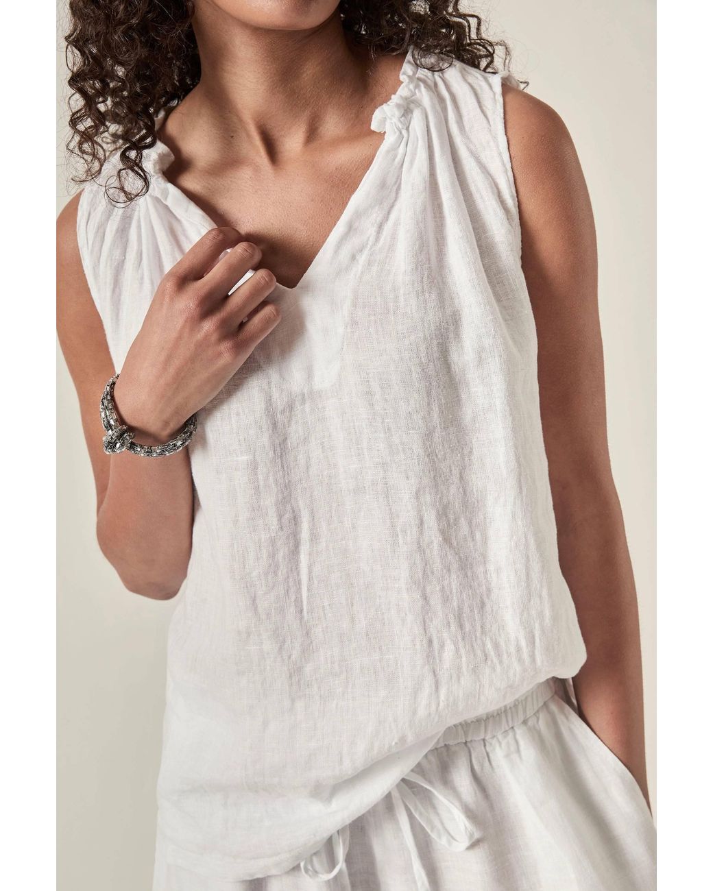 James Lakeland White Pure Linen Sleeveless Top