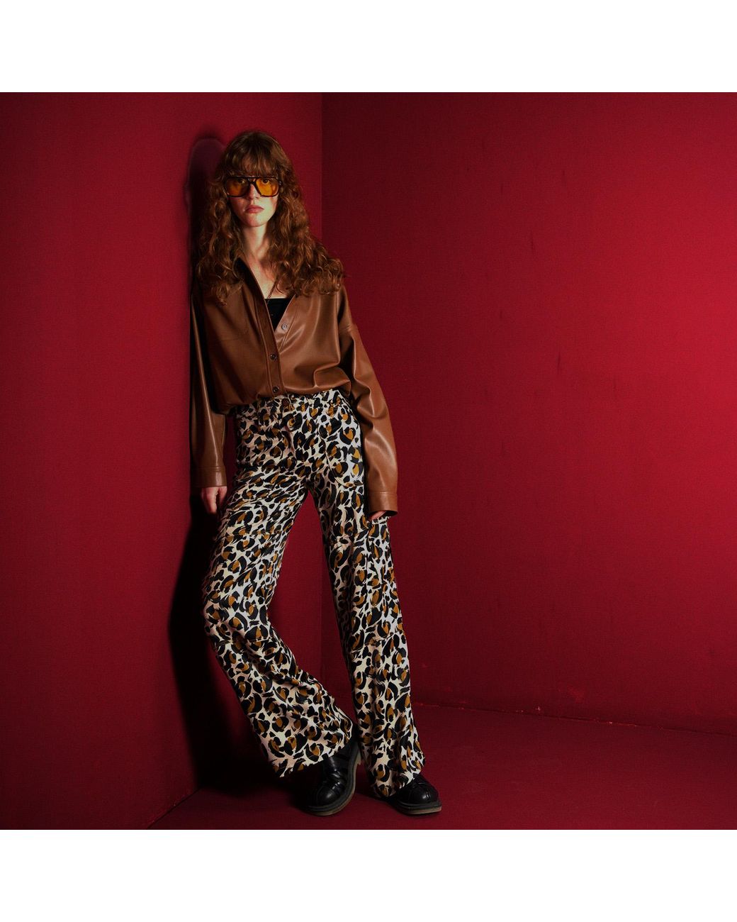 Lalipop Design Brown Long Sleeves Vegan Leather Shirt