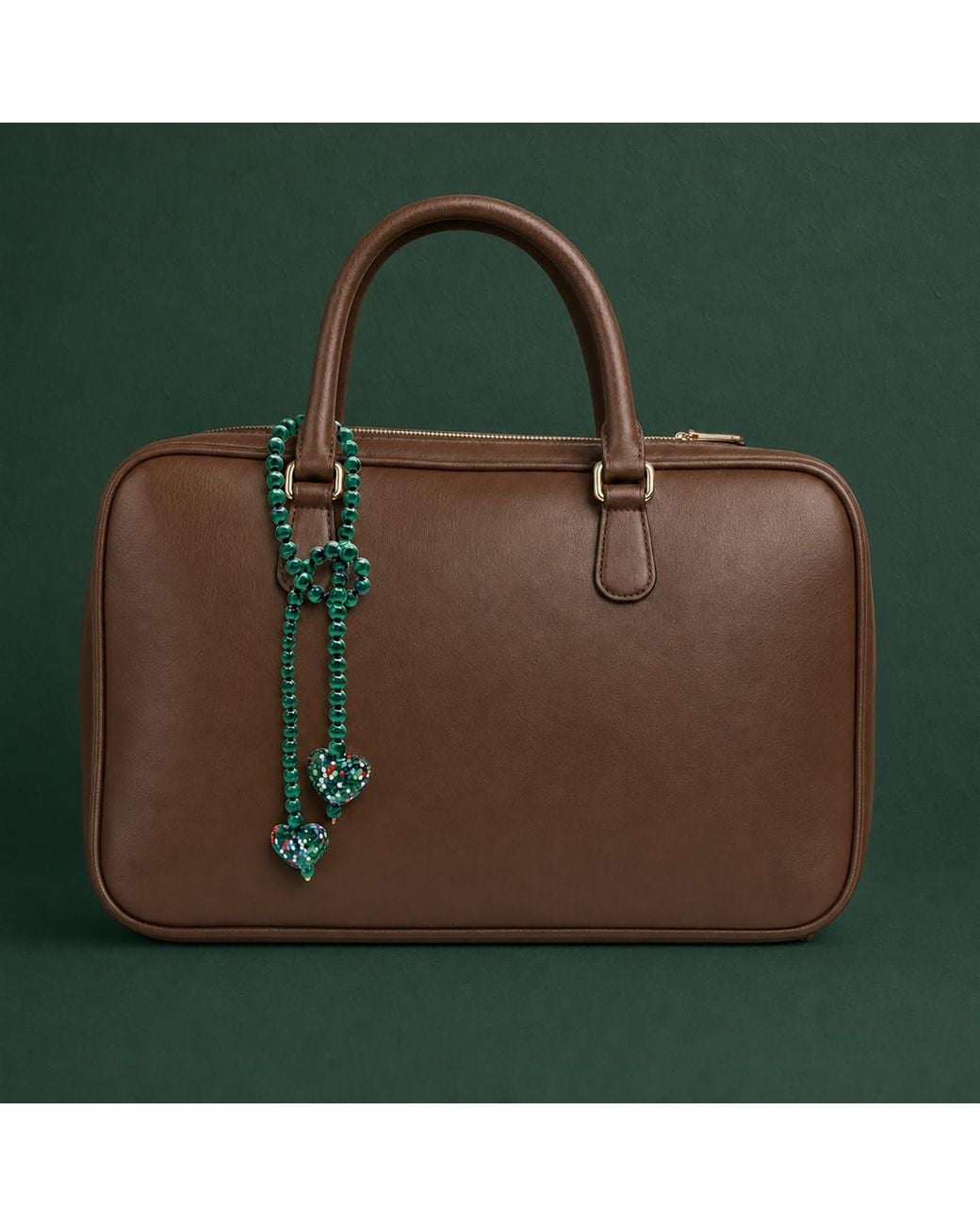 Farra Green Malachite With Rhinestone Heart Open-Ended Versatile Bag Charm