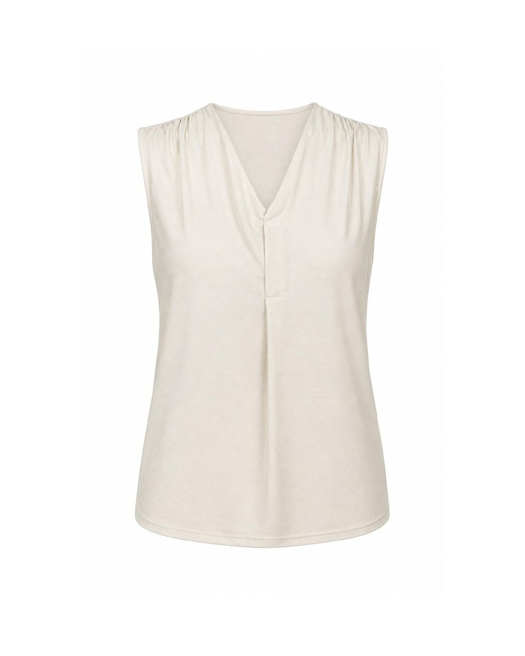 Conquista White Neutrals Pleated V-Neck Sleeveless Top