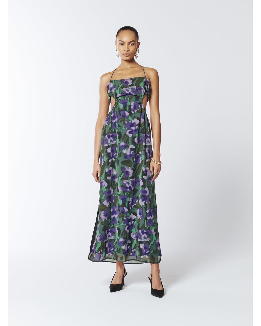 Sour Figs Blue Violette Tie Halter Floral Dress