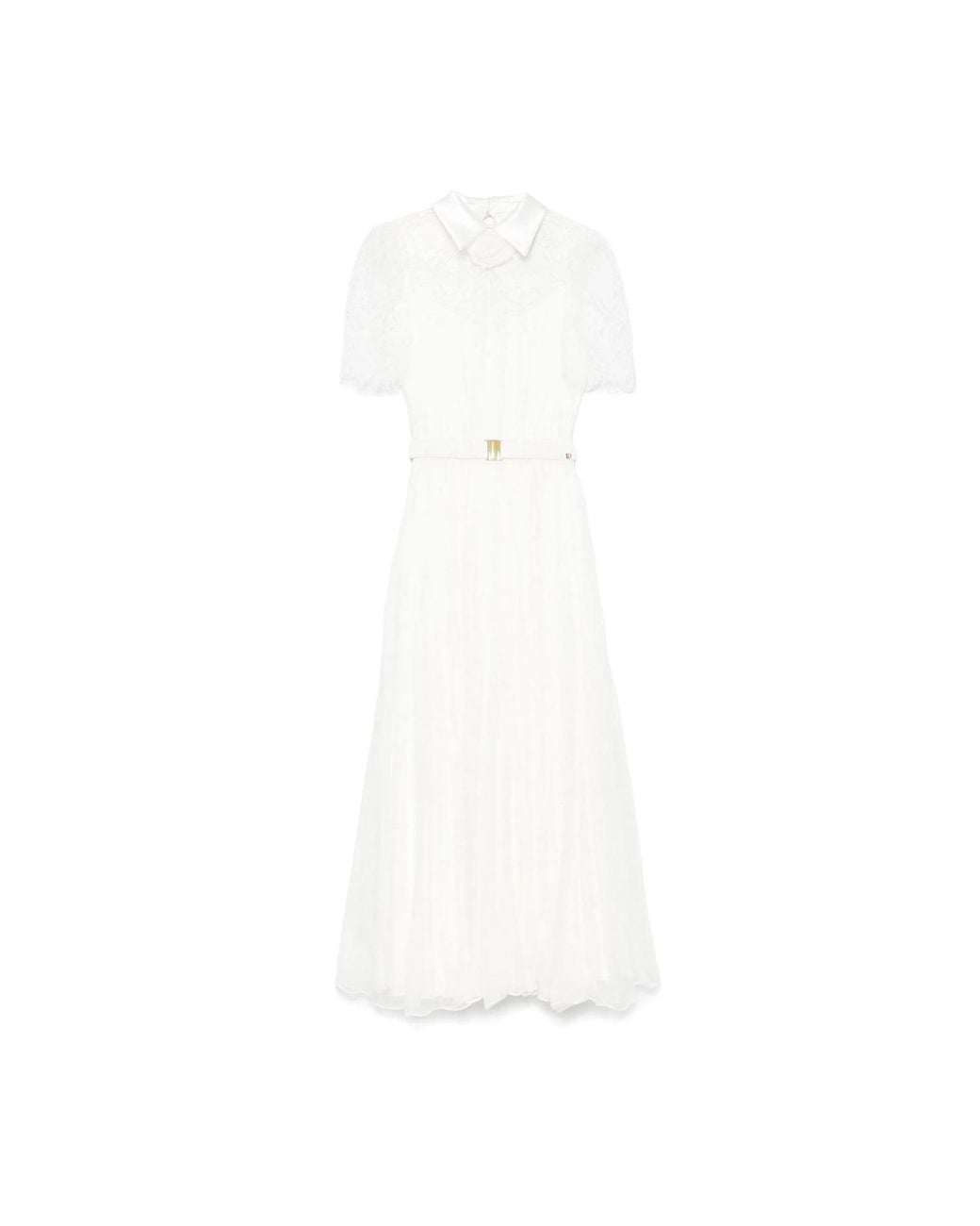 Nissa White Lace-Detail Silk Midi Dress