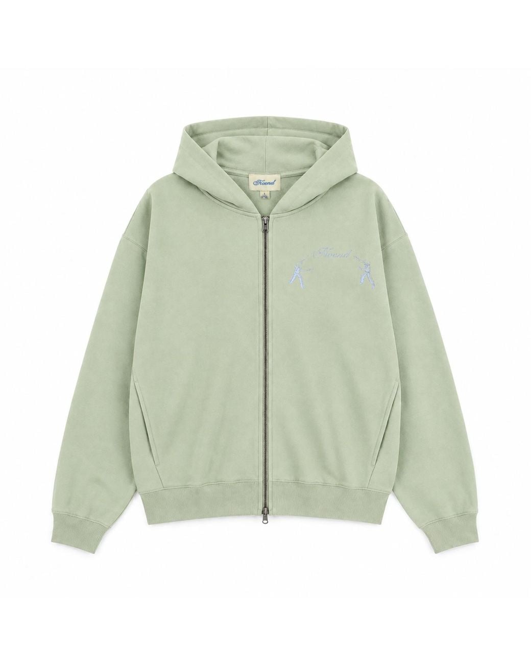 NOEND Green Embroidered Zip Hoodie for men