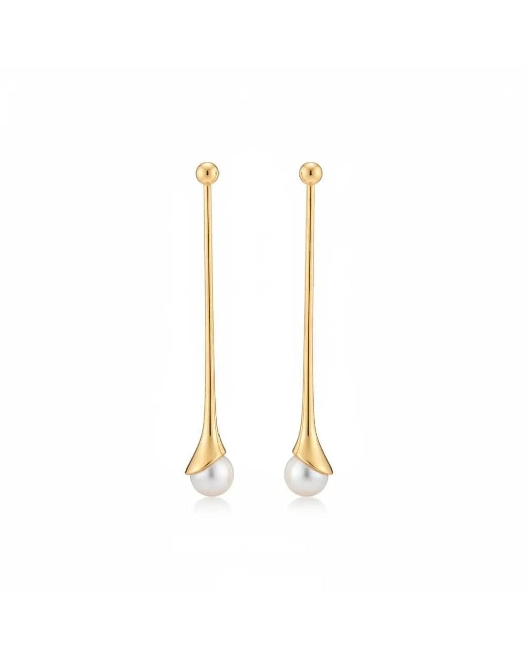 Angel Barocco Metallic Minimalist Pearl Drop Bar Earrings