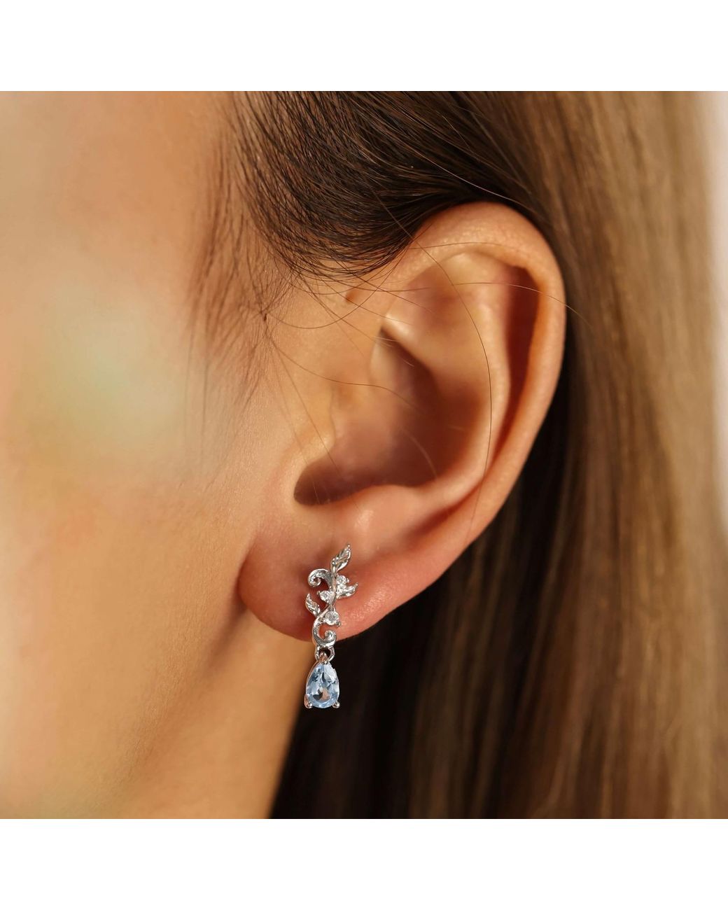 Azura Jewelry New York Blue Leafy Cascades Sky Topaz Earrings Vermeil
