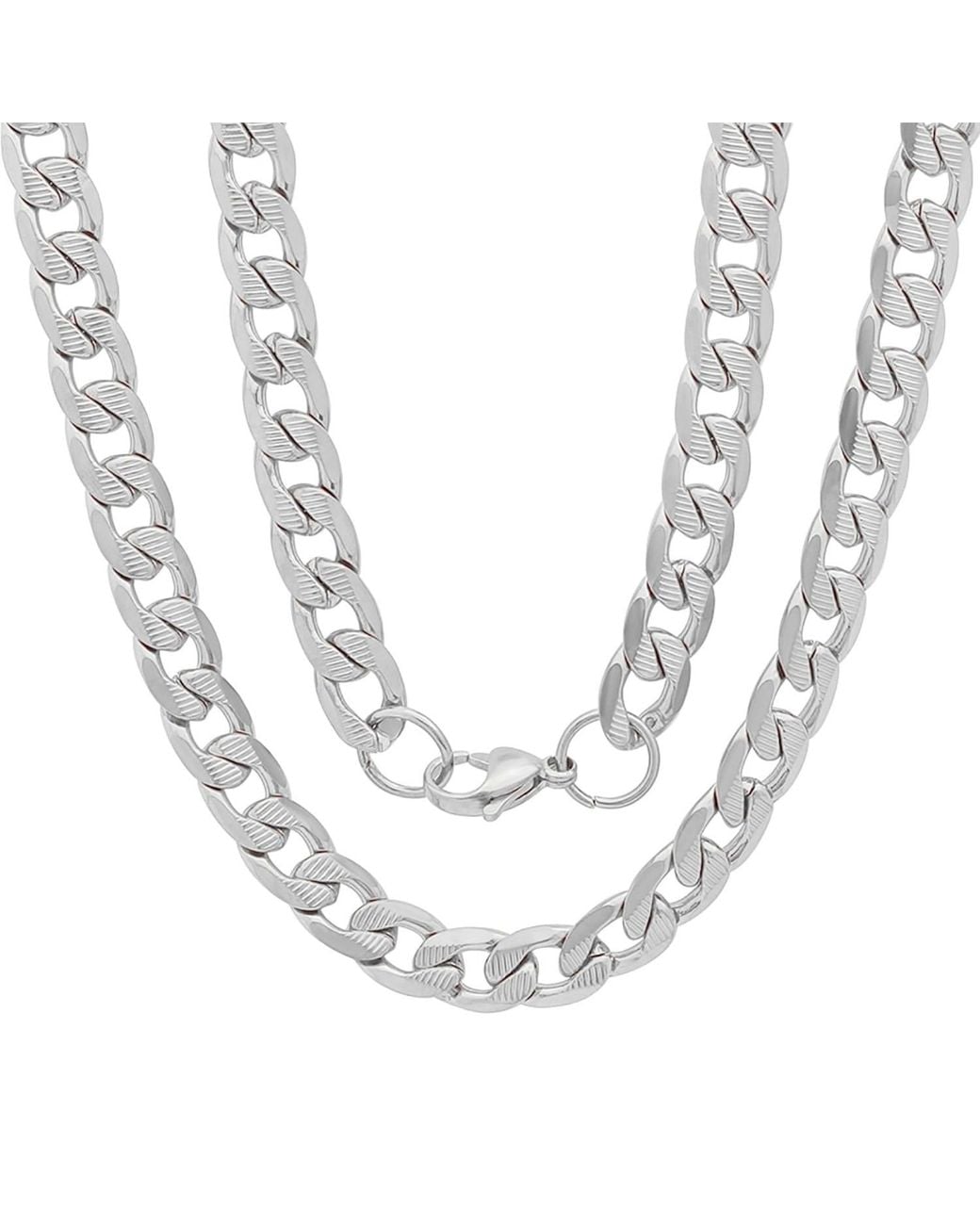 Steeltime Metallic Stainless Steel Accented Cuban Chain Link Necklace for men