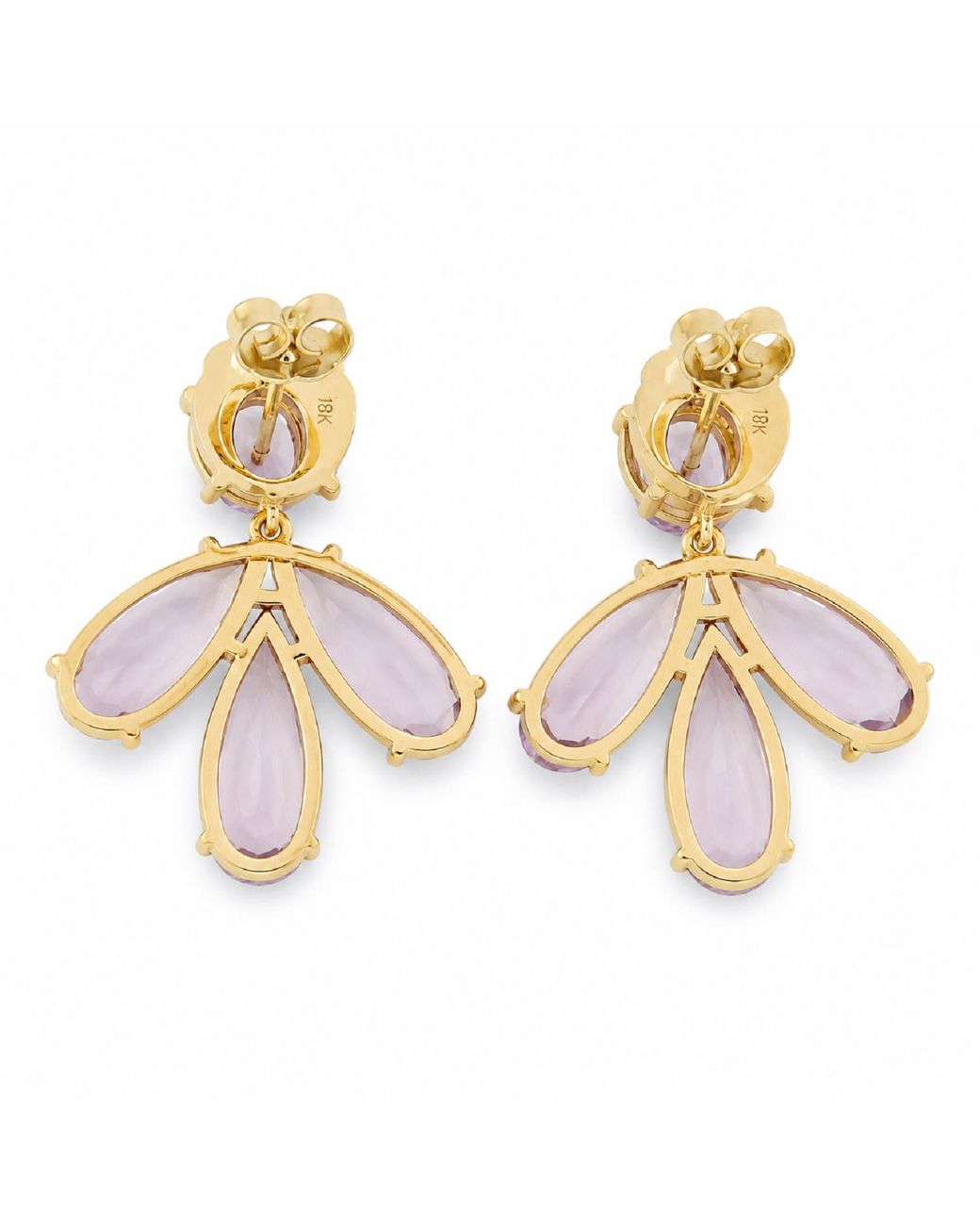 Artisan Pink 18k Yellow Gold Amethyst Diamond Designer Dangle Earrings
