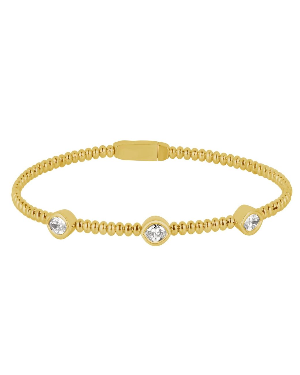 Artisan Metallic 14K Beaded Bracelet With Three Pear Diamond