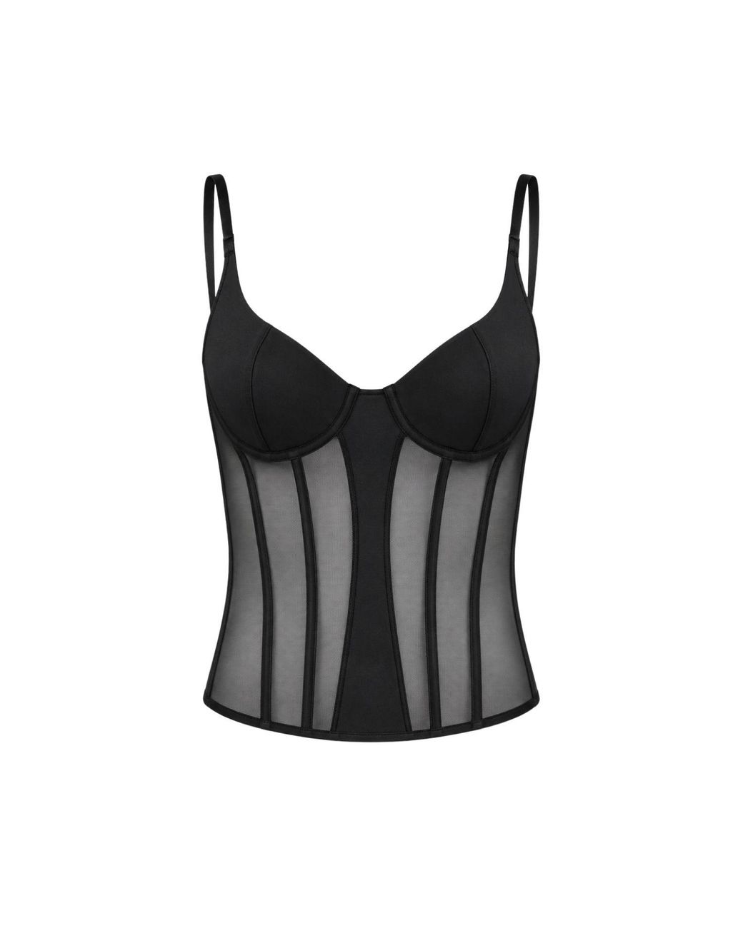 OW Collection Black Sivara Mesh Corset Top