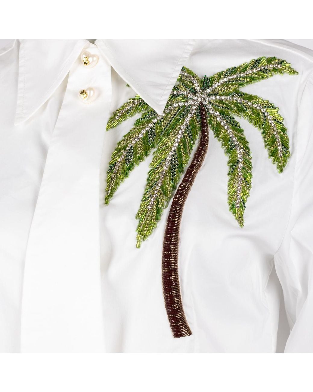 House of Laines London White Laines Couture Tie Shirt With Embellished Palm Tree
