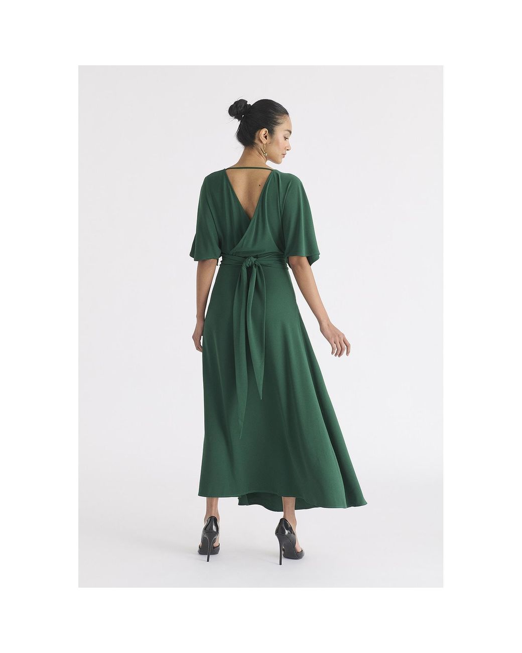 Paisie Green Flare Sleeves Maxi Wrap Dress