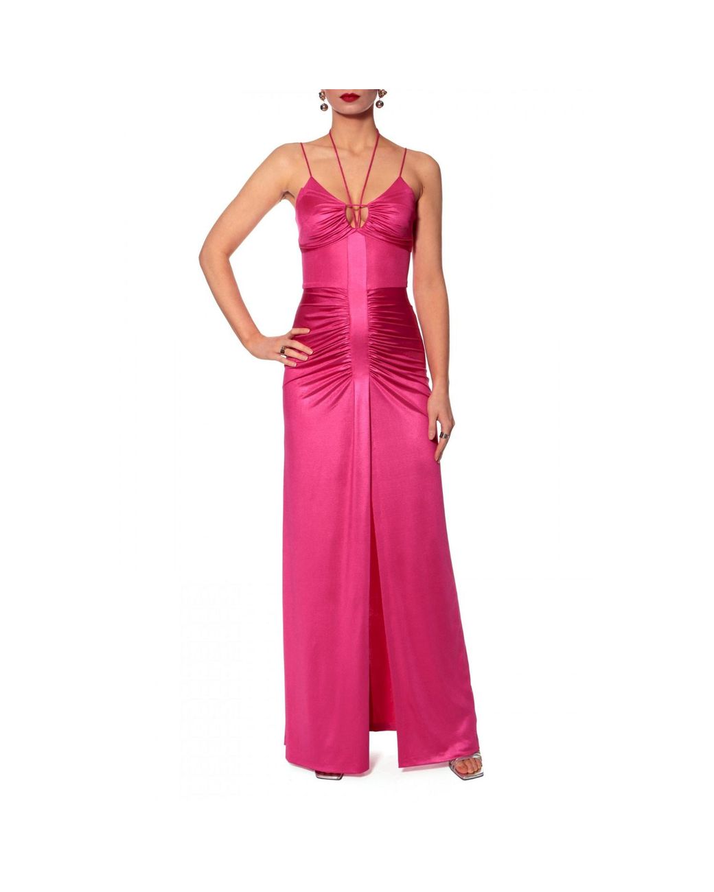 AGGI by HALEWSKI Pink Ines Fuchsia Pearl Maxi Evening Sleeveless Dress
