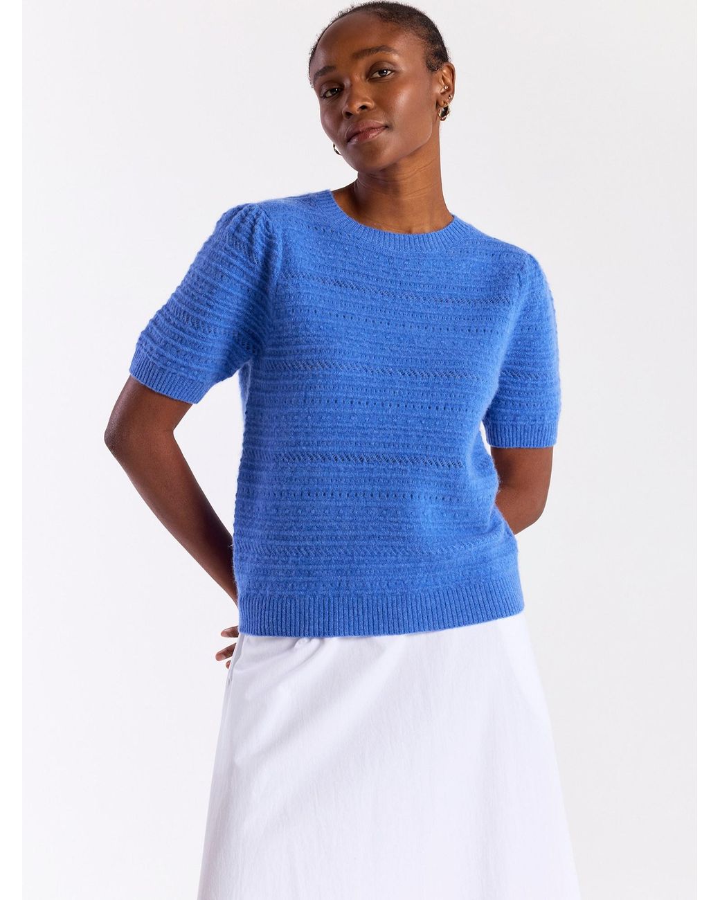 Brodie Cashmere Blue Textured Taylor Cashmere Tee