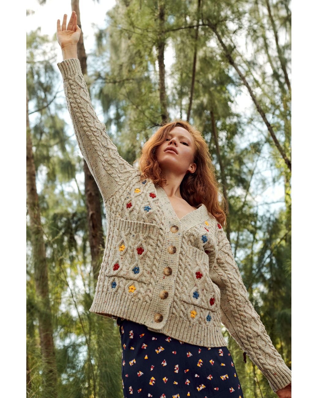 Gigi Knitwear Gray Neutrals Wild Flower Cardi