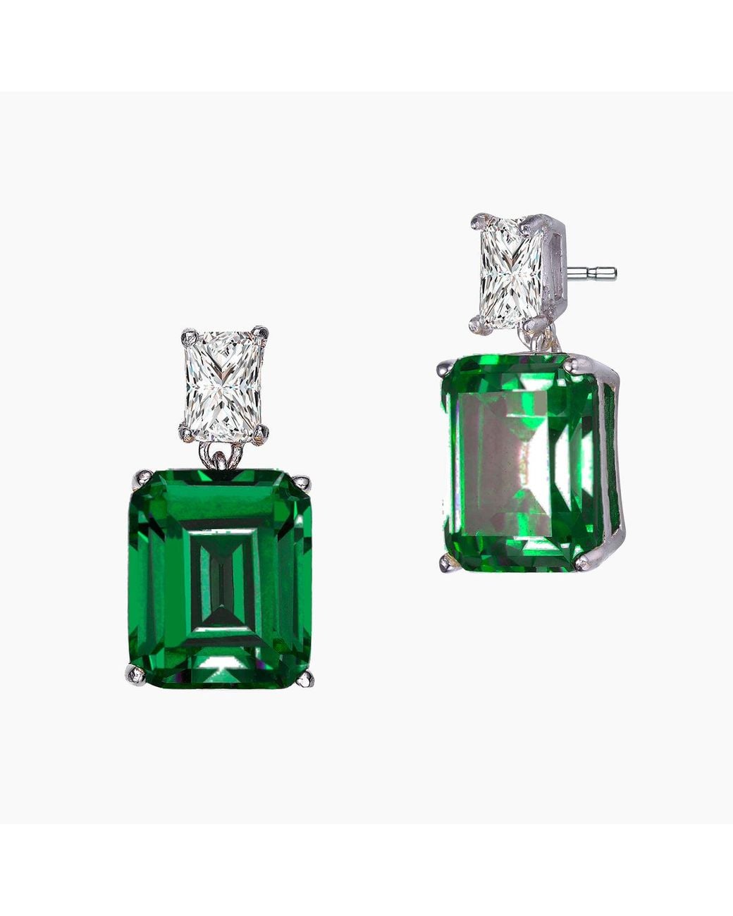 Genevive Jewelry Green Rachel Glauber Plated With Emerald Cubic Zirconia Rectangle Stud Earrings