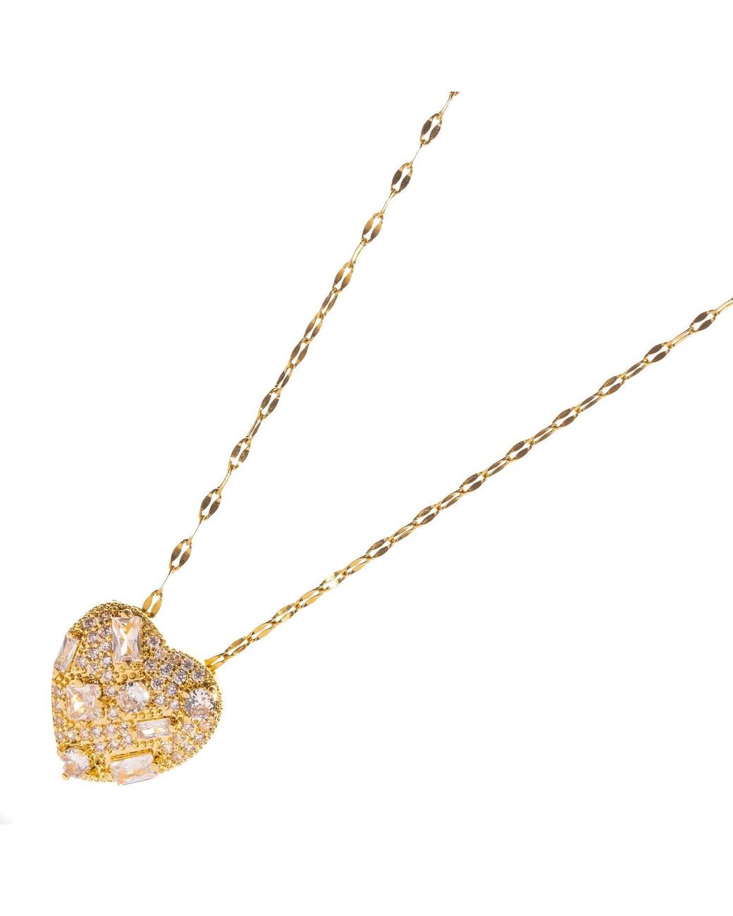 Ebru Jewelry Metallic Sparkly Baguette Mosaic Big Heart Love Statement Necklace