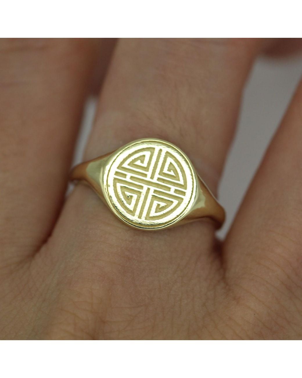 VicStoneNYC Fine Jewelry Metallic Long Healthy Life Pattern Signet Ring For By Handcrafts