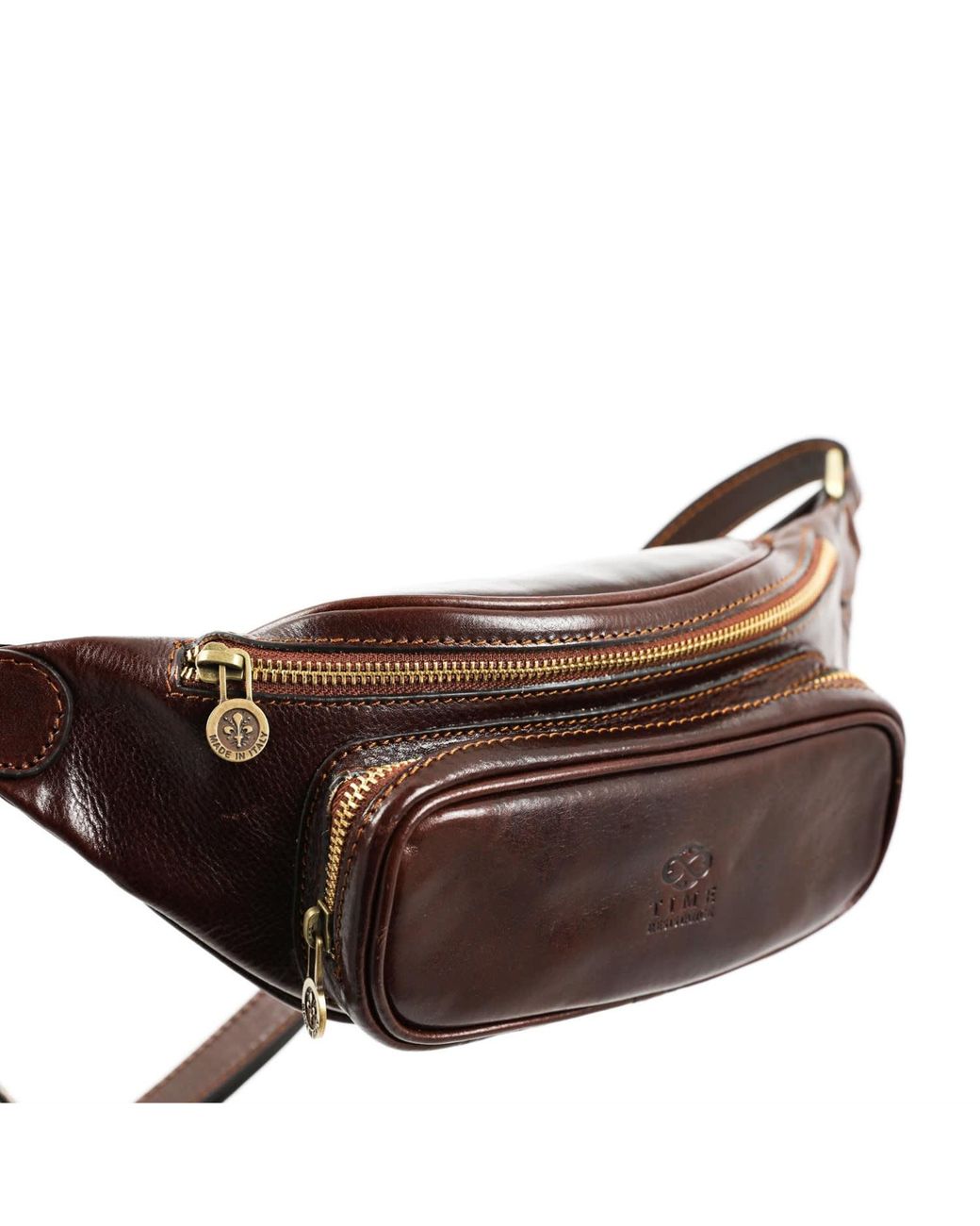Time Resistance Brown Leather Sling Bag Belly Bag