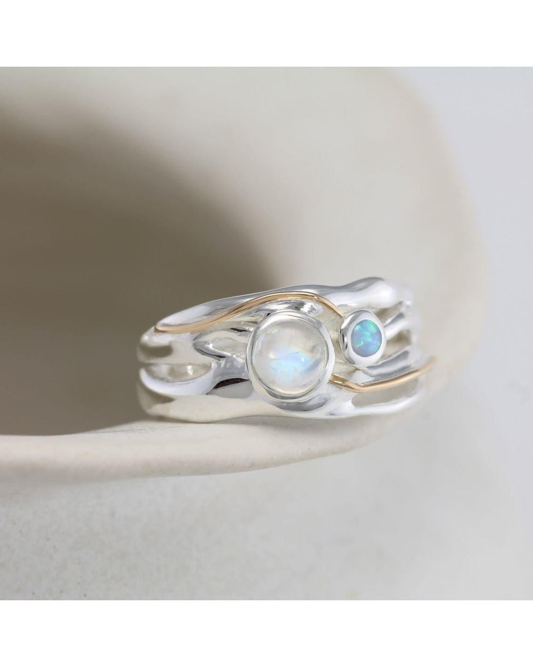 Isla Silver White Moonstone & Opal Ring