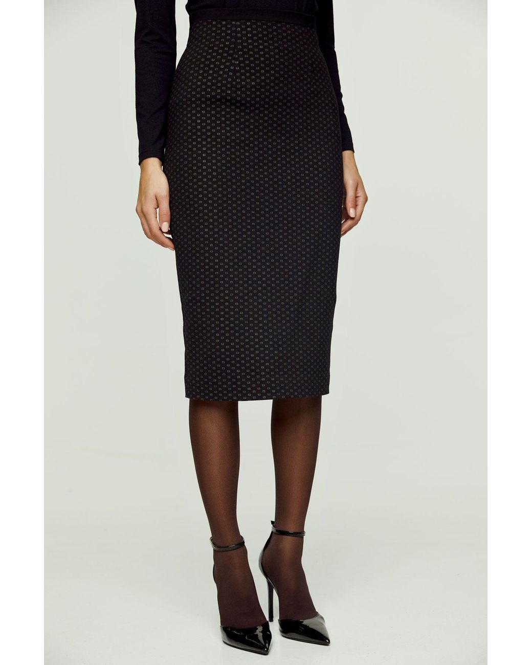 Conquista Black Print High Waist Pencil Skirt