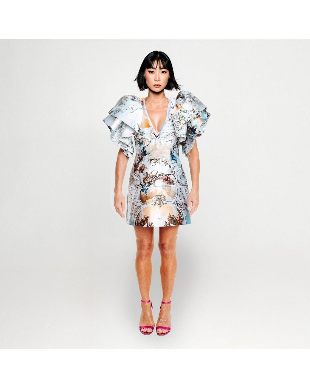 Maxjenny White Large Rufflearm Mini Dress