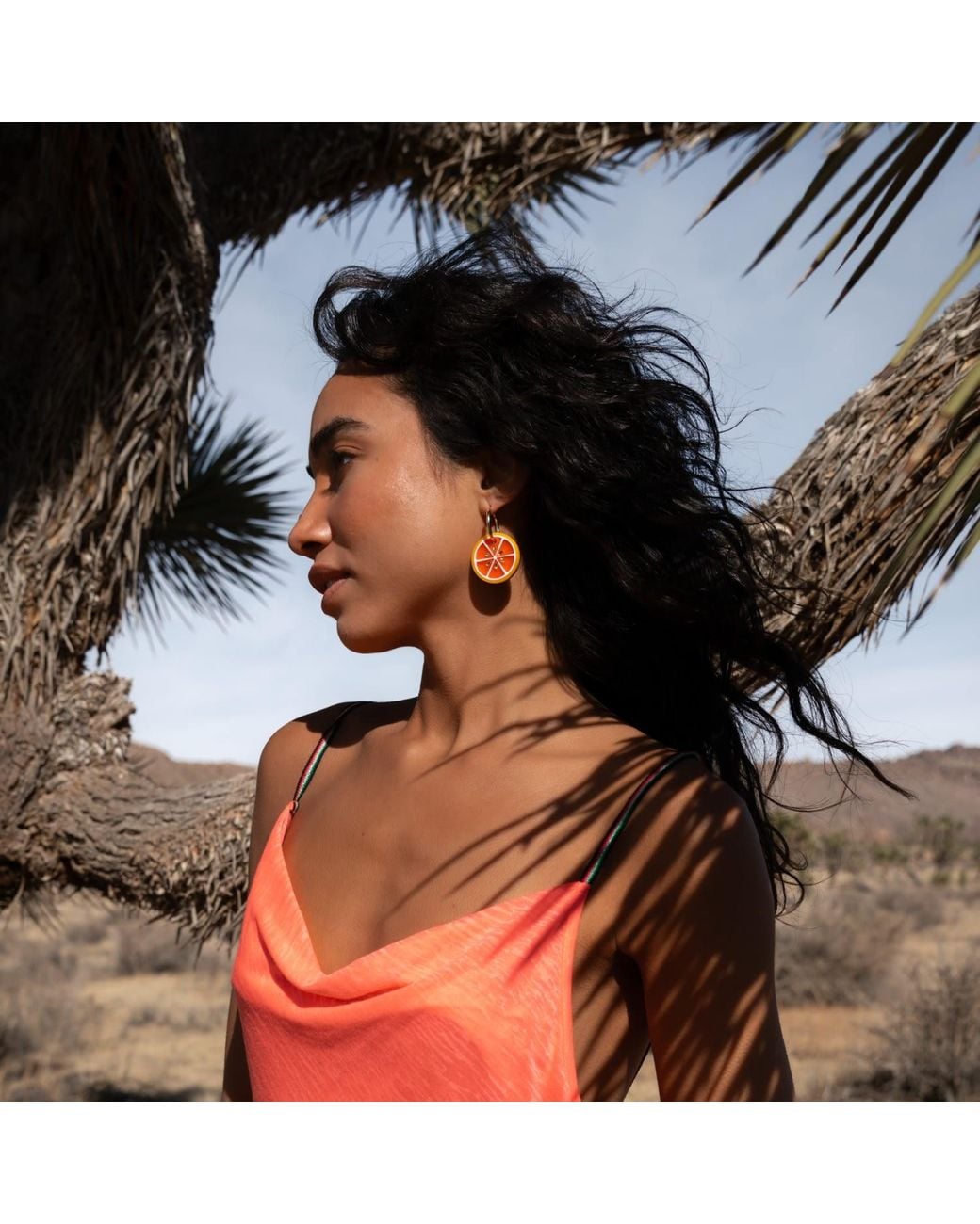 By Chavelli Orange Blood Dangly Hoop Earrings