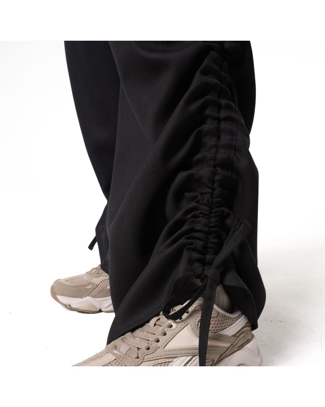 Metamorph Black High-Waisted Wool Trousers With Ruched Side Details
