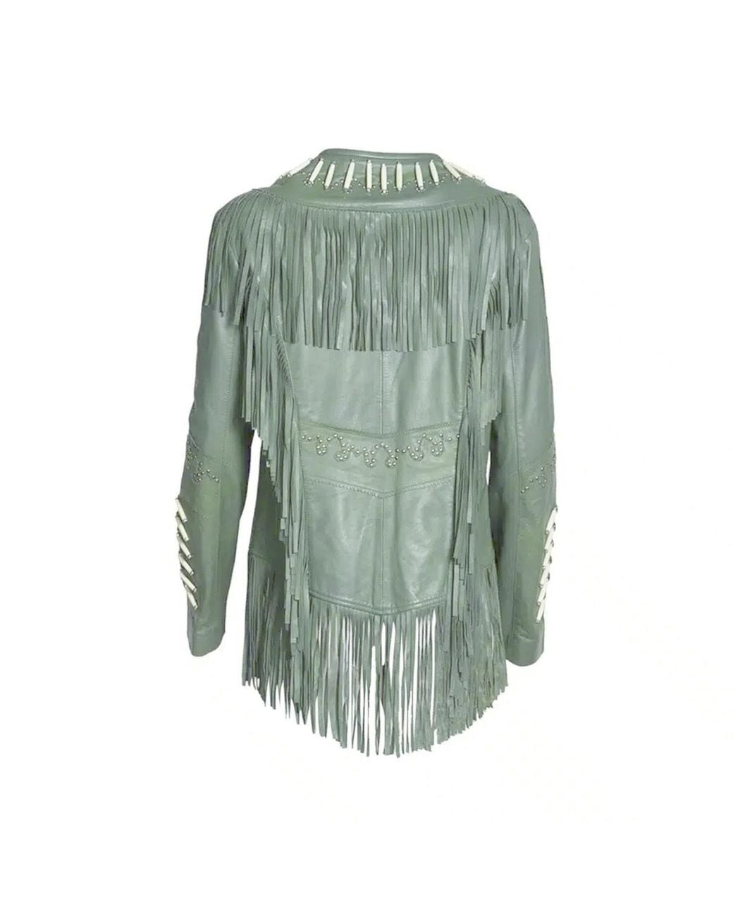 Zasta Studio Green The Leader- Beads & Fringes Leather Jacket