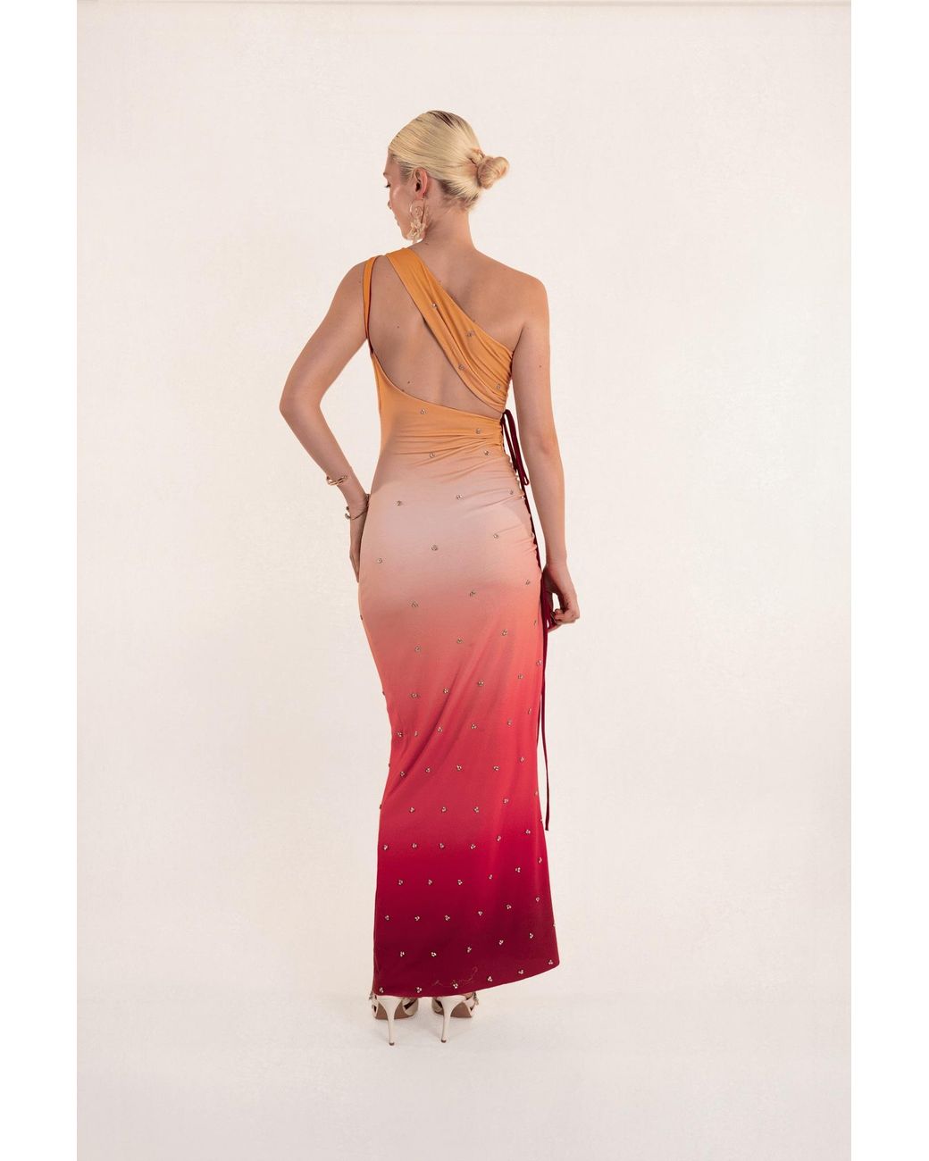 Clerestory Pink Solene Hand-Sewn Crystal Embellished Ombré Print Maxi