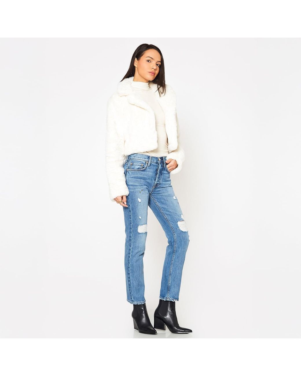 NOEND Blue Astoria High Rise Straight Crop Denim