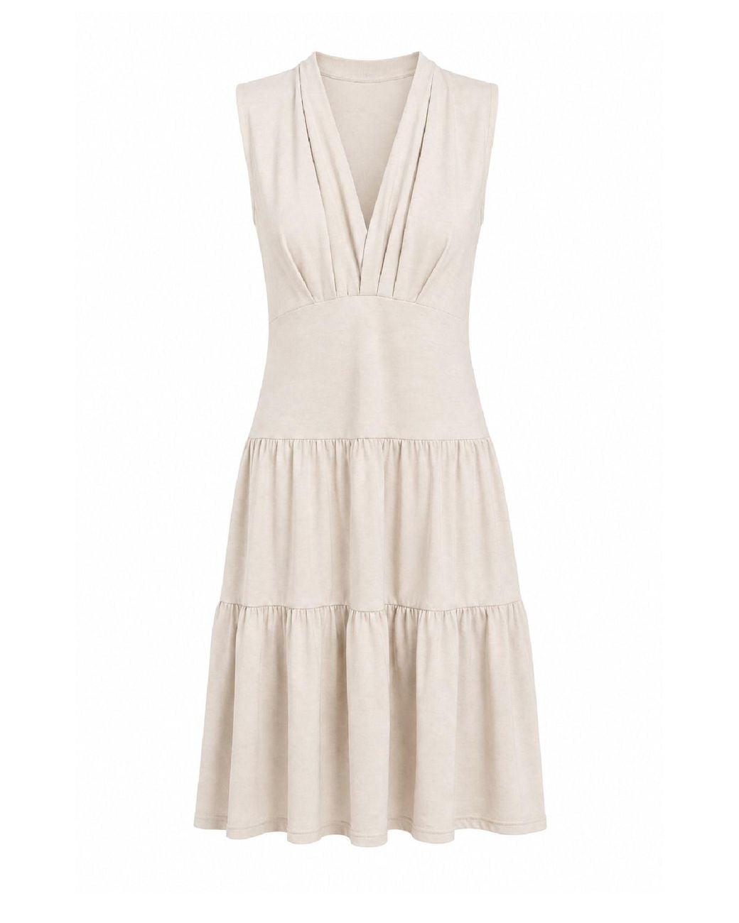Conquista Natural Neutrals Draped V-Neck Tiered Jersey Dress