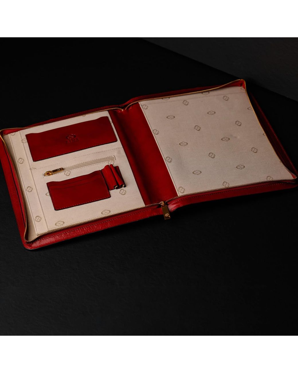 Time Resistance Red Leather Documents Folder Organizer