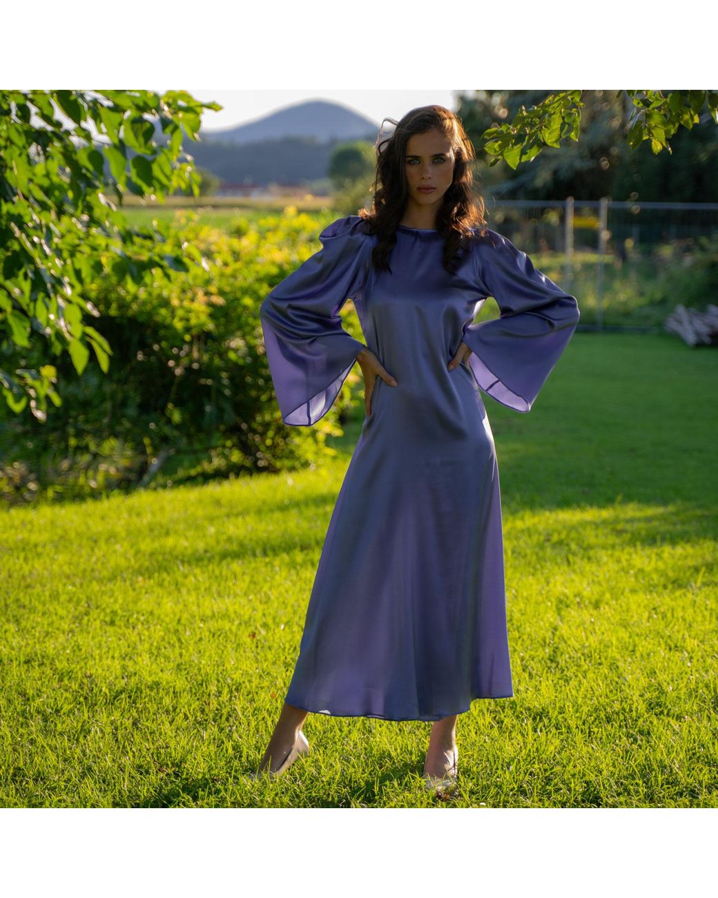 Sofia Tsereteli Blue Silk Flare Dress