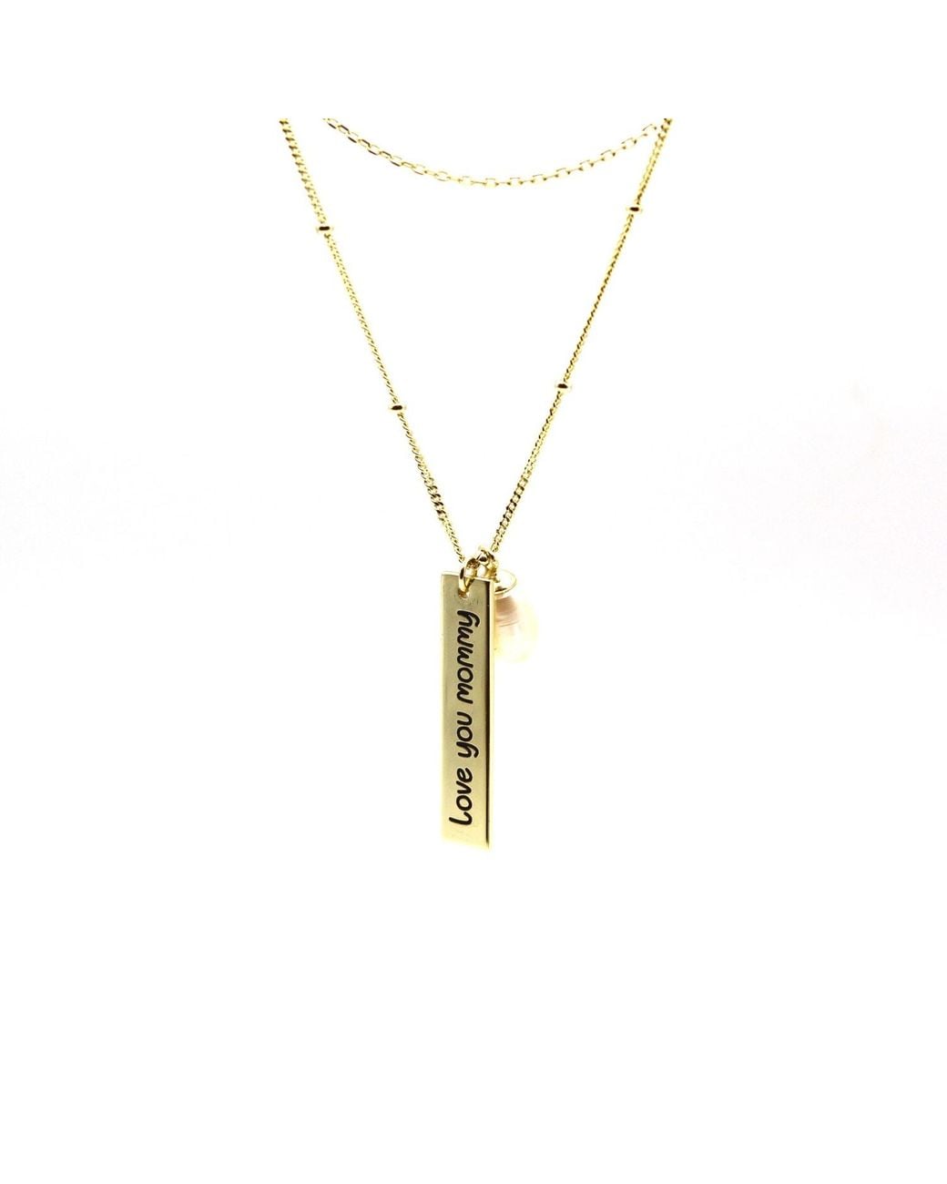 VicStoneNYC Fine Jewelry Metallic Love You Mommy Pearl Solid Necklace