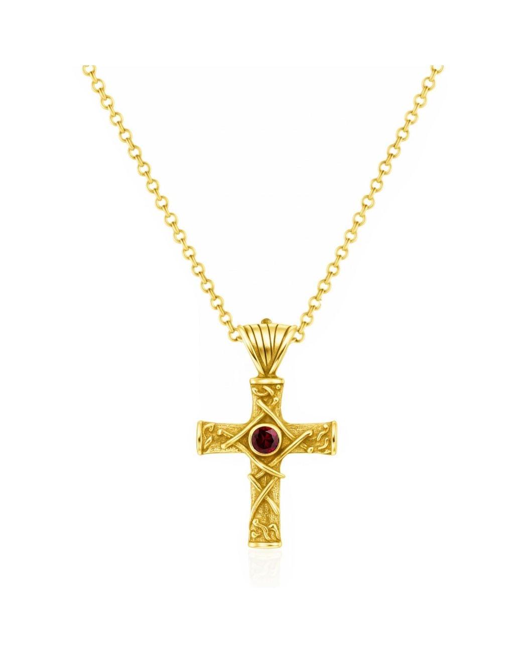 Unaloe Metallic Harmony Cross Necklace With Ruby