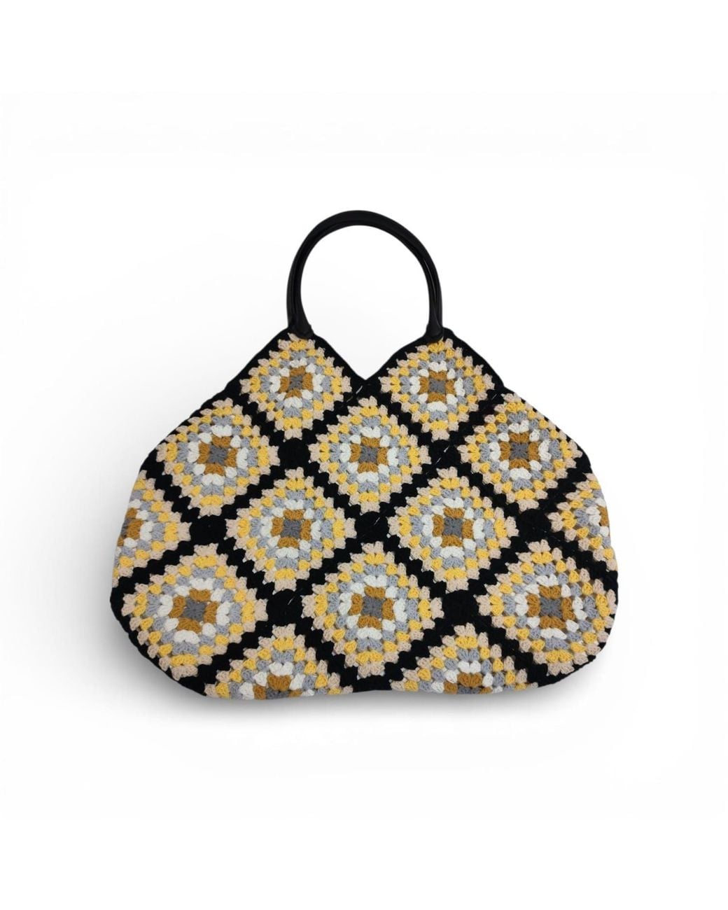 Springmoonatelier Black Handmade Granny Square Tote – Boho Crochet Bag