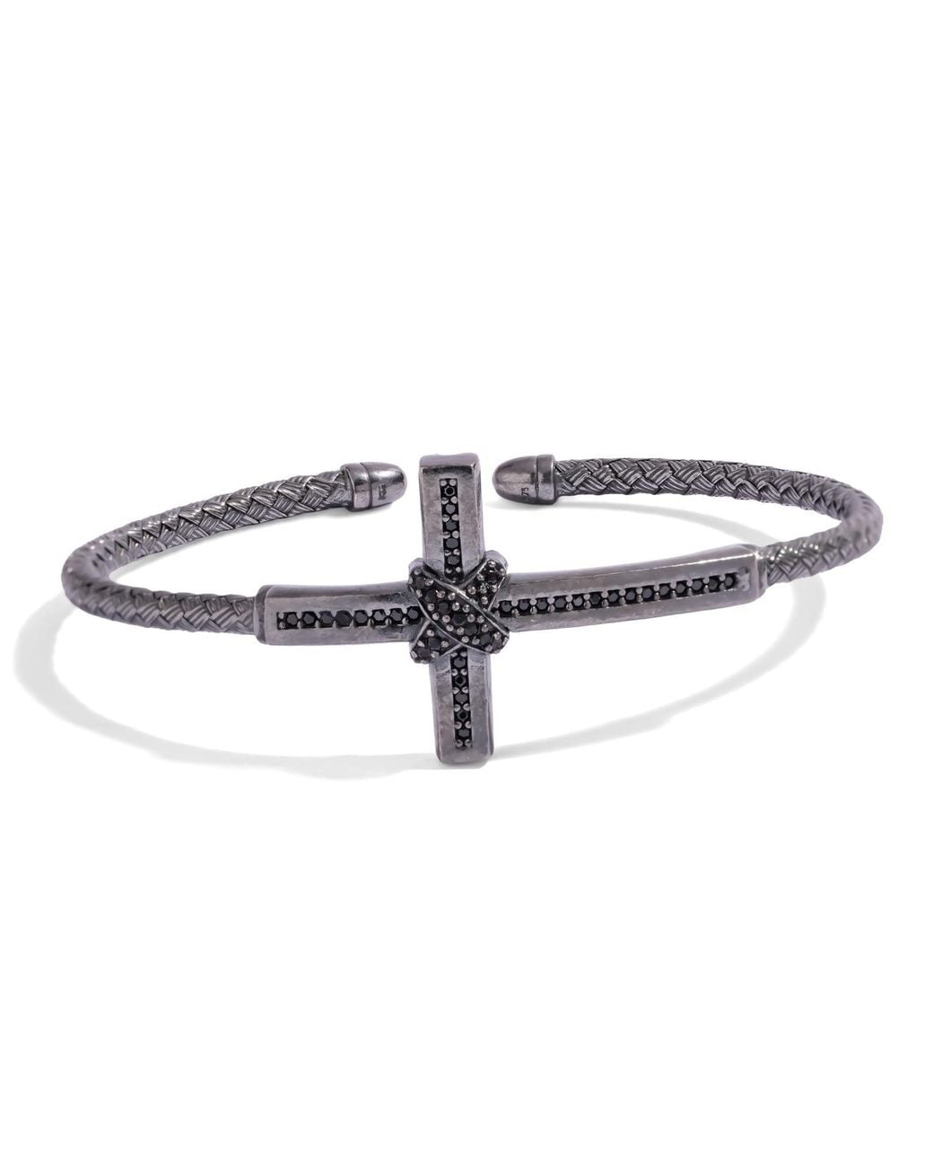 Ebru Jewelry Multicolor Diamond Cross Woven Oxidized Sterling Cuff Bracelet for men