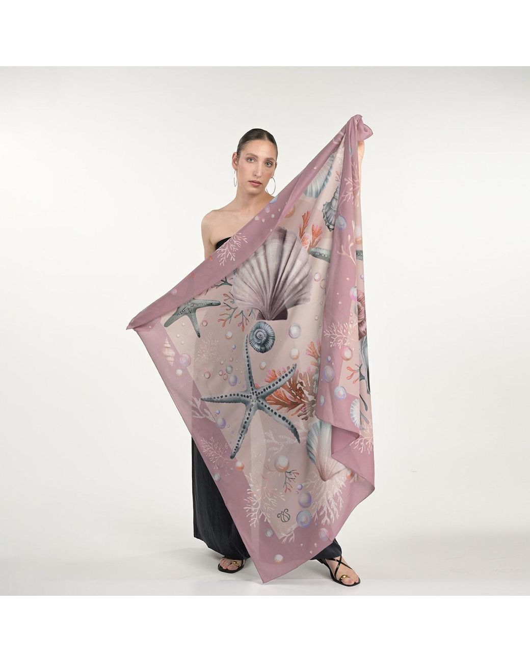 Silk&Soul Purple Shells And Pearls Scarf