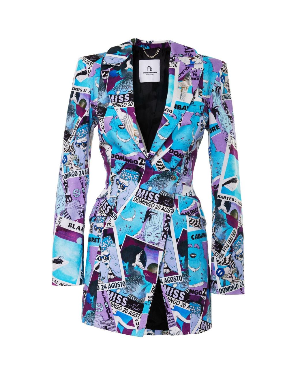 Brenda Agradi Blue Ibiza Style Printed Asymmetrical Blazer Jacket