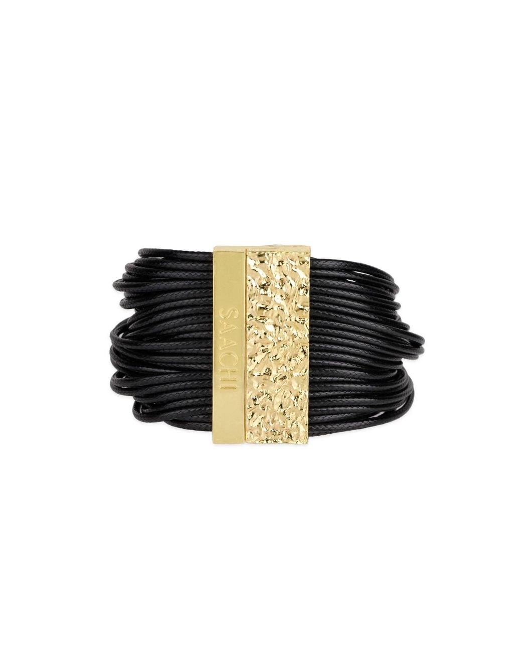 Saachi Black Metallic Multi Strand Leather Cord Bracelet