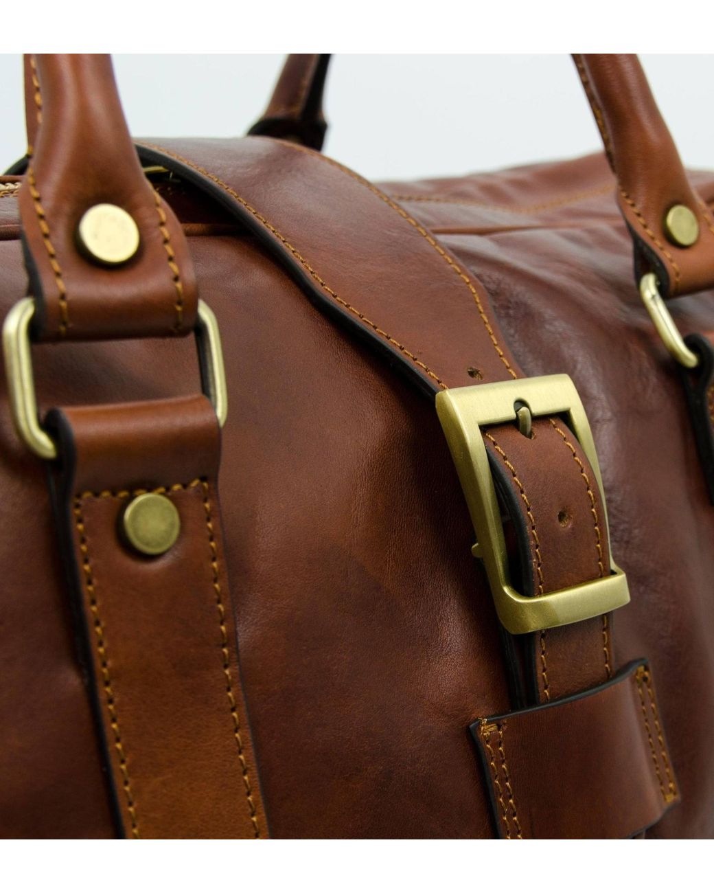 Time Resistance Brown Cognac Matte Leather Duffel Bag For for men