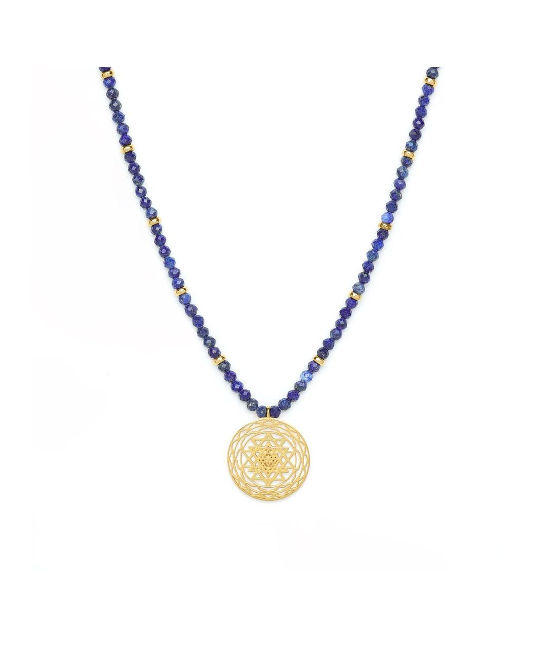 Seven Saints Metallic Sri Yantra Protection & Peace Necklace, Lapis Lazuli