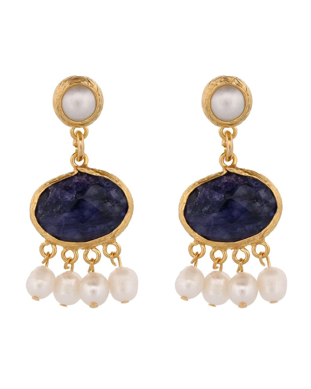 Ebru Jewelry Blue Cleopatra Pearl & Sapphire Stone Tassel Earrings
