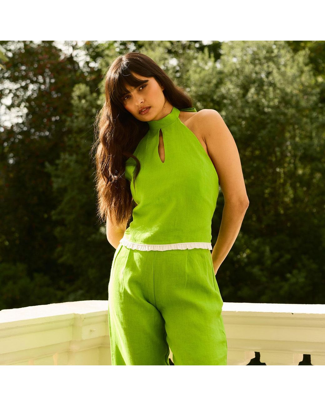 Imaura Green Btw Linen Halter Top