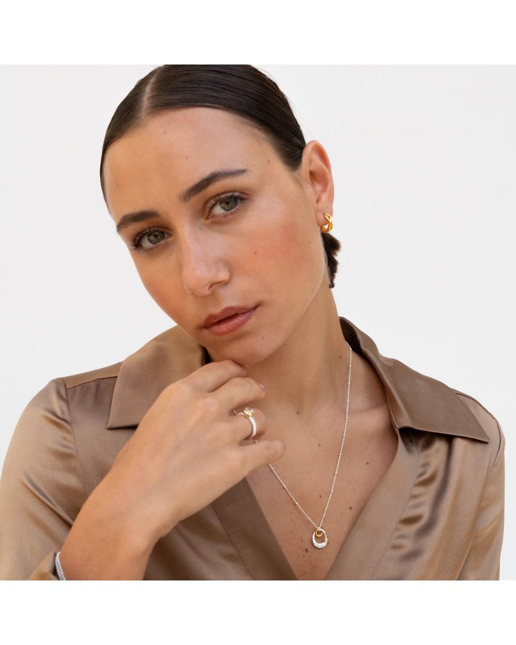 Dower & Hall Metallic Entwined Small Double Oval Pendant