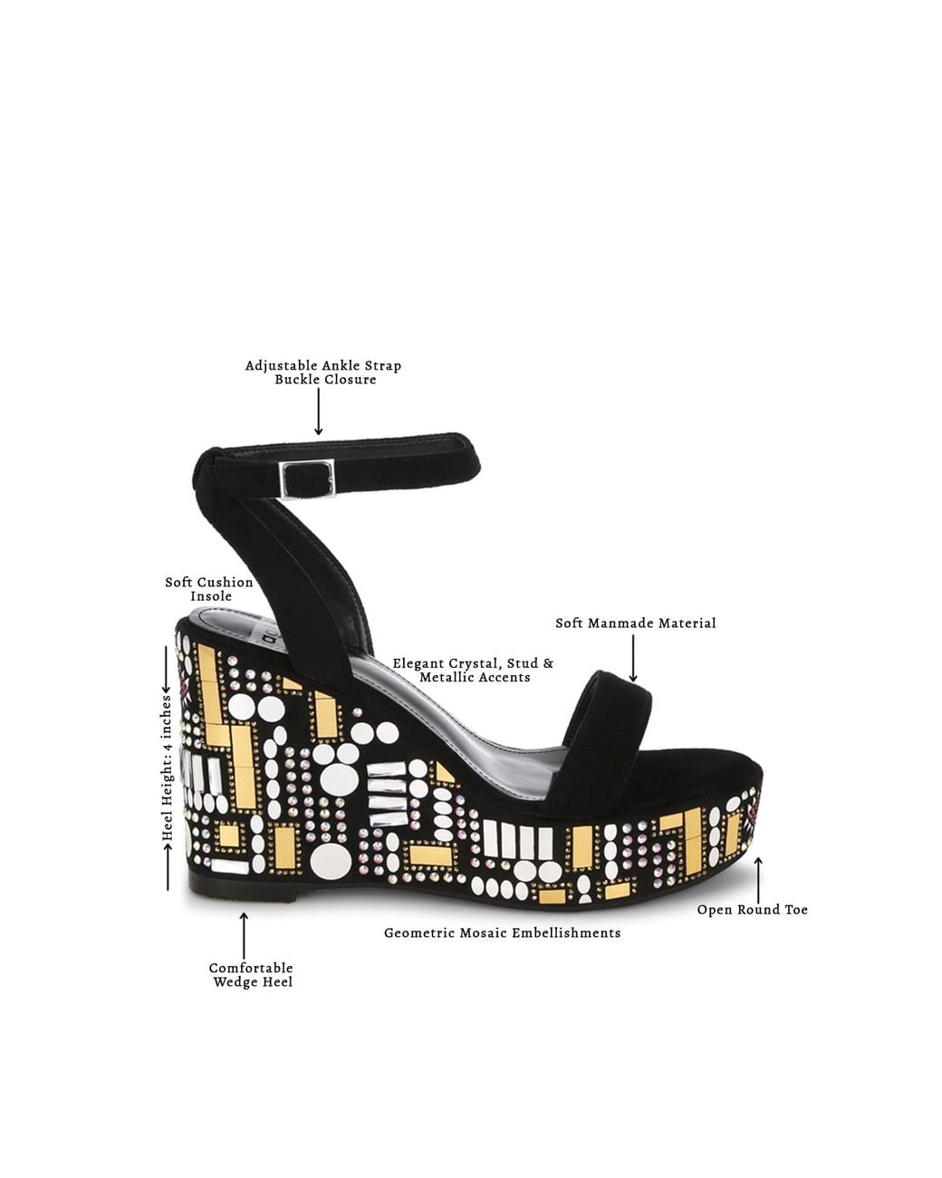 Rag & Co Brown Metropolis Mosaic Embellished Wedge Party Sandals