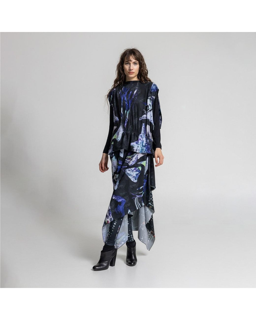 ARTISTA Blue Dark Shell Asymmetric Maxi Dress