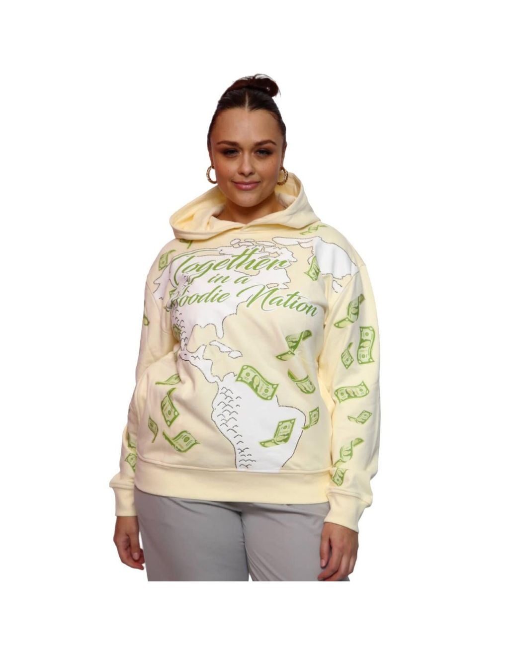 Miracles Manifester Gray Neutrals Manifestation Embroidered Hoodie With Rhinestone Design
