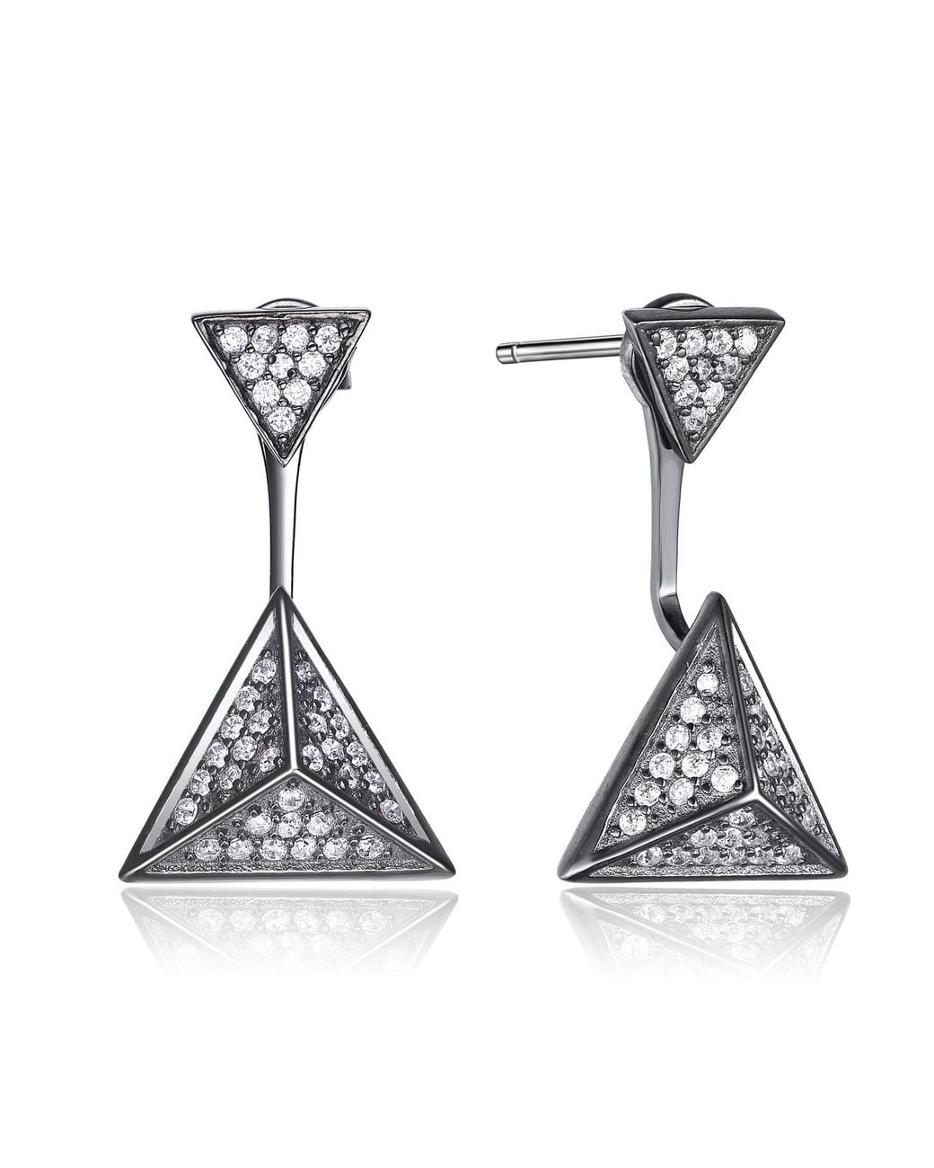 Genevive Jewelry Blue Sterling Plated Cubic Zirconia Multiple Triangle Jacket Earrings